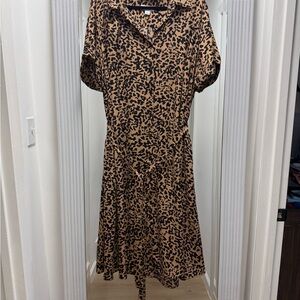 Ava & Viv Tan and Black Leopard Midi Shirt Dress